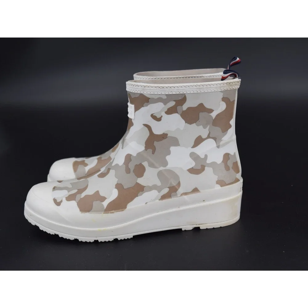 Tommy Hilfiger Rain Boots Women Size 8 Camo Print Ankle Rubber Good Condition